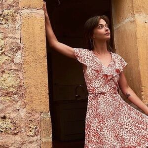 Free People Orange and White Printed Ruffle Mini Dress